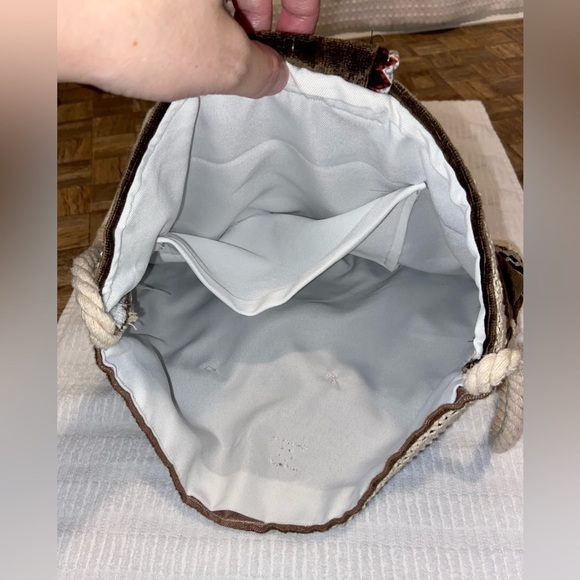 Women’s Hand Made brown Velvety Corduroy Fabric‎ crossbody Bag, cotton lace - Picture 11 of 14